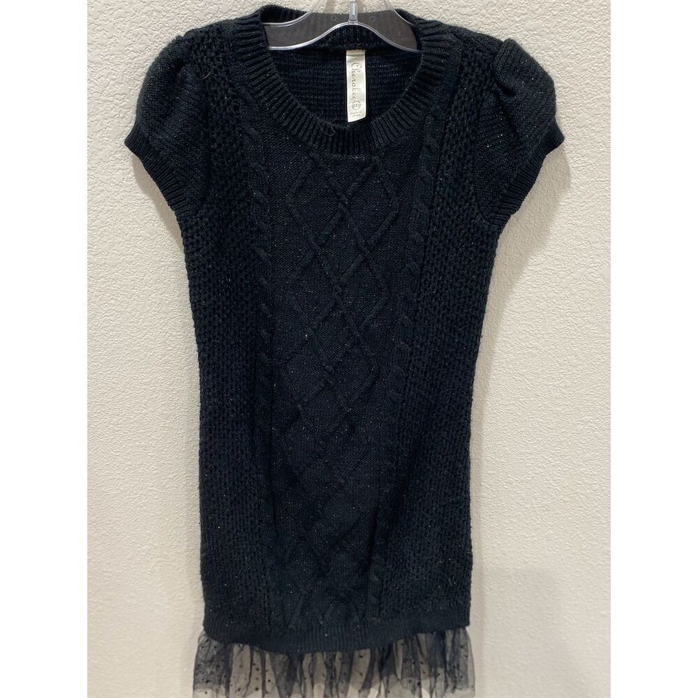 Girls' Black Cable Knit Sweater Dress M Knee Length Casual Fall